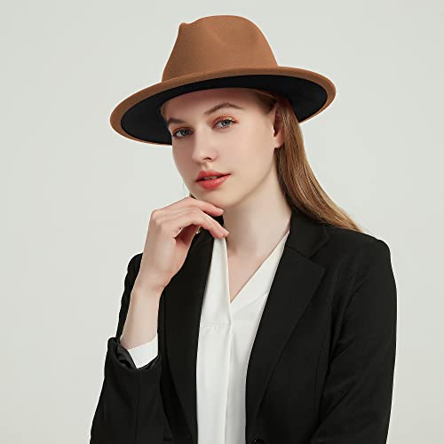 Image of Wide Brim Fedora Hats for Women Men Two Tone Dress Hat Felt Panama Hat in Two Audlt Size