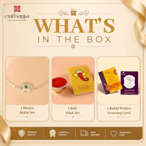 Image of CraftVatika Silver Plated Rakhi Set for Brother Boy Men, Premium Rakhi for Bhaiya Bhai Brother Man, Rakhis for Rakshabandhan, Designer Thread Raksha Sutra with Best Wishes Card and Tillak Set, Festive Gifts