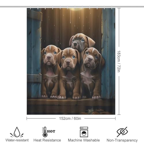 Rideau de douche chien mignon imperméable en polyester lavable 152x183cm avec 12 crochets pour baignoire - 4