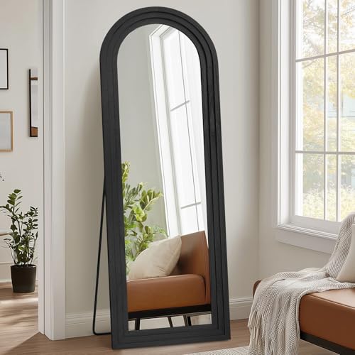 Image of 65x22 Arched Full Length Mirror, Solid Wood 3 Layer Frame, Black