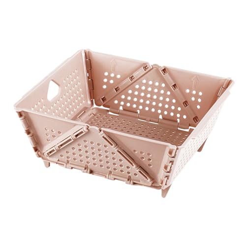 IEUDNS Folding Basket Foldable Drain Basket 23x20cm Desktop Organizer Box Crates for Kitchen Livingroom Office, Pink