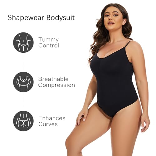 2 Pack Bodysuit for Women - Seamless Tummy Control Shapewear Sculpting Thong Sleeveless Women Body Shaper2