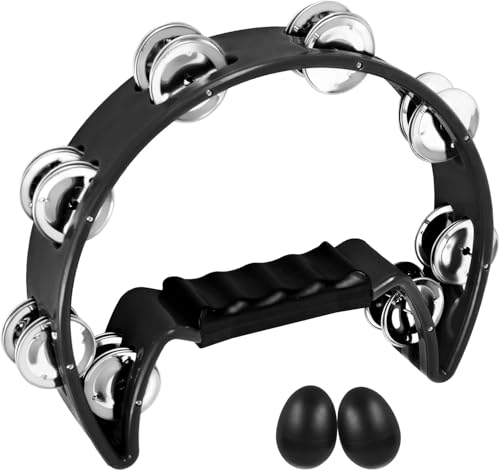 EASTROCK Tambourine Metal Jingles Hand Held Percussion Half-Moon Tambourine and Egg Shakers Adults KTV Party BLACK