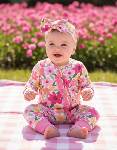 PATPAT Baby Girl Boy Clothes Newborn Infant Footie – Soft Viscose from Bamboo– 2-Way Zipper, Fold-Over Mitten, Ruffle Trim3