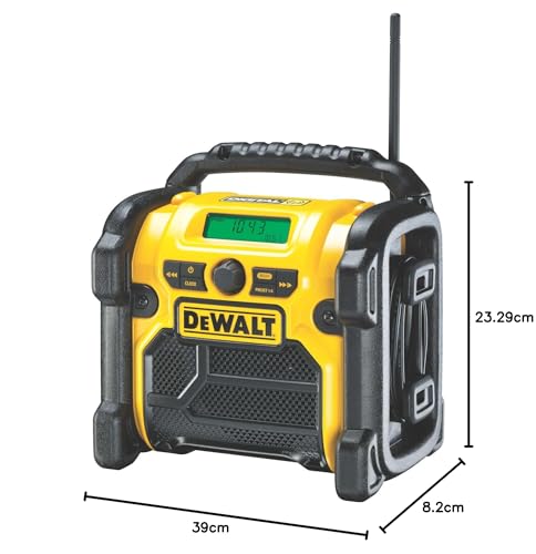DEWALT Akku- und Netz-Radio/ Baustellen-Radio (DAB(DAB(+)/FM Stereo/FM, für 10,8 - 18 V, 3.5 mm Aux Eingang zum Abspielen externer Geräte, robustes Gehäuse, 1.8 m Kabel), DCR020