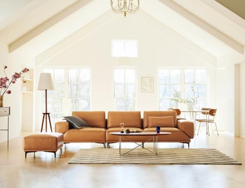 Image of Fabrique Deluxe Leatherette 4 Seater with Puffy Moden Design Light Brown Sofa Set | Comfortable Furniture for Home Office & Living Room | Easy to Move with Stainless Steel Legs