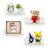 Gohytal Wandregal Weiß, 4er-Set 22.9cm Acryl Regal Ohne Bohren, Schwebende Regale mit Kabelclips, Wand Bücherregal, Küche Regale, Spielzeug Lagerung Regale, für Schlafzimmer Bad Küche Wohnzimmer Büro