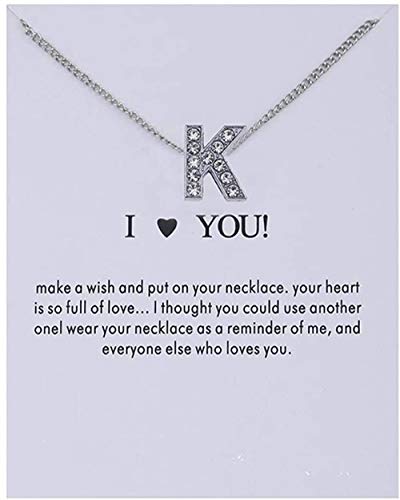 Preisvergleich Produktbild CKAWM Halskette Frauen Kristall Alphabet Anfangsbuchstaben Nachrichtenkarte Halskette Anhänger Frauen Halsketten Ich Liebe Dich Schmuck