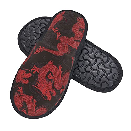 Unisex Cozy Indoor Furry Slipper-Red Chinese Dragon Plush House Slippers Warm Bedroom Shoes2