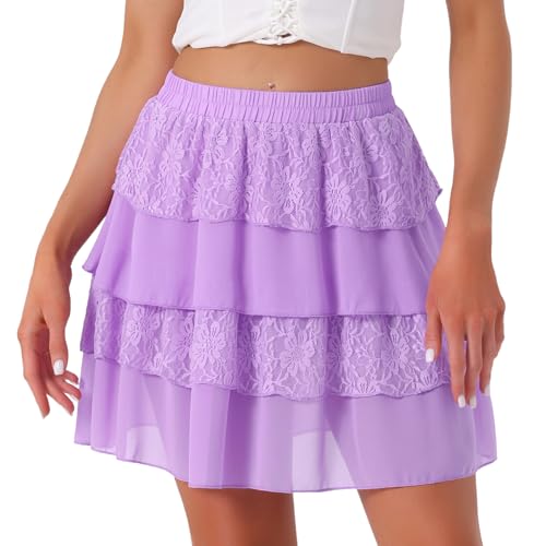 Allegra K Women's Ruffled High Waist Mini Layered Tiered Skirt