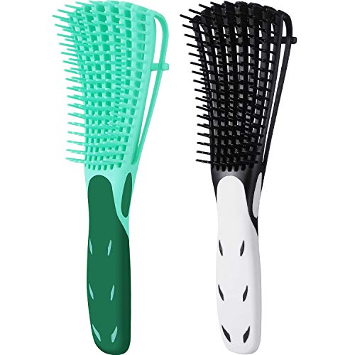 2 Pack Detangling Brush For Curly Hair, Ez Detangler Brush Hair Detangler, Afro Textured 3A To 4C Kinky Wavy For Wet/Dry/Long Thick Curly Hair, Exfoliating For Beautiful And Shiny Curls (Black, Green) #TOP23