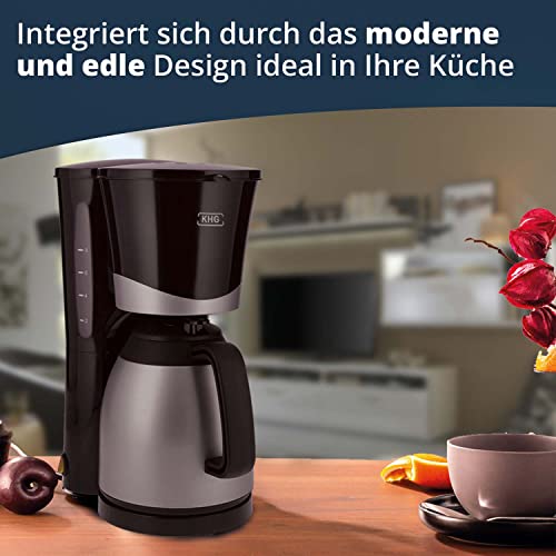 KHG Kaffeemaschine TKA-101SS aus Kunststoff/Metall in schwarz/silberfarben, mit Thermoskanne 1 Liter, Kapazität für 8 Tassen, abnehmbarer Permanentfilter, Wasserstandsanzeige, Tropfstopp – Bild 3
