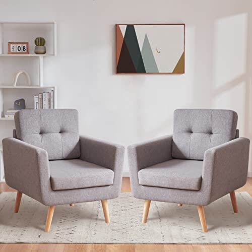 Tbfit Linen Fabric Accent Chairs Set Of 2, Mid Century Modern Armchair For Living Room, Bedroom Button Tufted Upholstered Comfy Reading Accent Chair Sofa(Grey) #TOP1