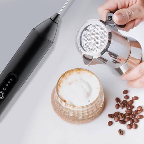 Image of Coffee Frother Electric Rechargeable Coffee Maker Machine for Home Electric Coffee Frother Machine & Milk Whisker with Dual Spring Tech GetSetNova | Free Recipe Book (Frother)