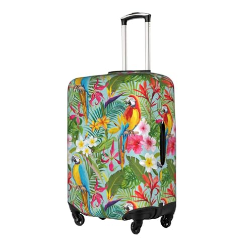 Luckily&Day Tropical plants and parrots Travel Luggage Cover (for 18-32 inch) Elastic Suitcase Protector cover Baggage Covers X-Large, White2