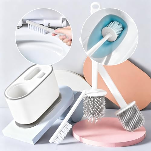 Image of Toilet Brush Set, Bathroom Accessories, Toilet Bowl Cleaners, Deep Cleansing Multifunctional Hanging Toilet Brush Set for Bathroom(Pearl White)