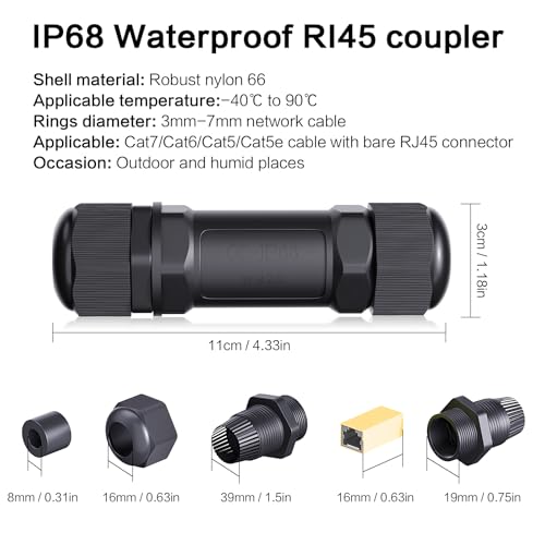 Conector RJ45 Acoplador Impermeable IP68 3-Pack miniatura 3