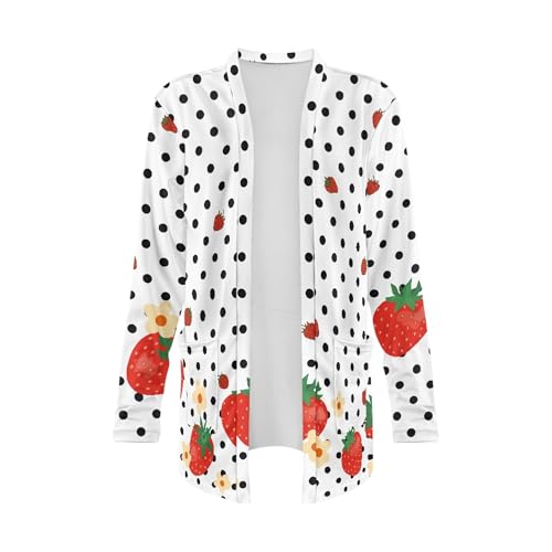 Image of Forchrinse Red Ladybug Cardigan for Women Causal Long Sleeve Open Front Cardigans Sweater Fashion 2024 Fall Coat with Pockets