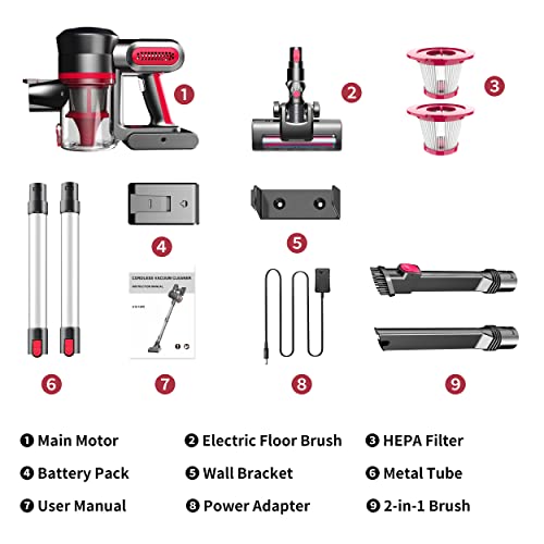 Kalff Cordless Vacuum, 210W Stick Vacuum Cleaner 25Kpa Powerful Suction With 2200Mah Powerful Lithium Batteries, Up To 35 Mins Runtime Handheld Vacuum Cleaner For Carpet And Floor, Pet Hair #TOP5