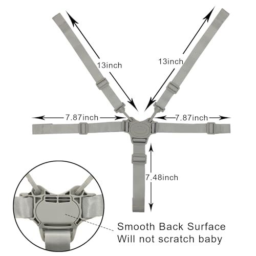 Image of High Chair Straps, Replacement 5 Point Harness Straps for Baby High Chair, Harness Belt for Stroller High Chair Pushchair, Safety and Comfort Material (Grey Button)