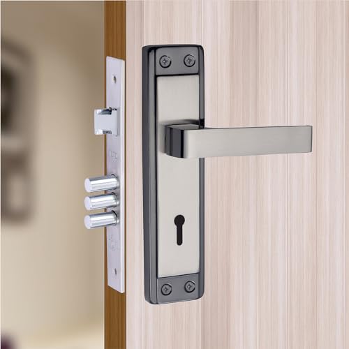 Image of Milton Iron Mortise Lock Set with Lock Handle, K-115 Finish, Black.Silver