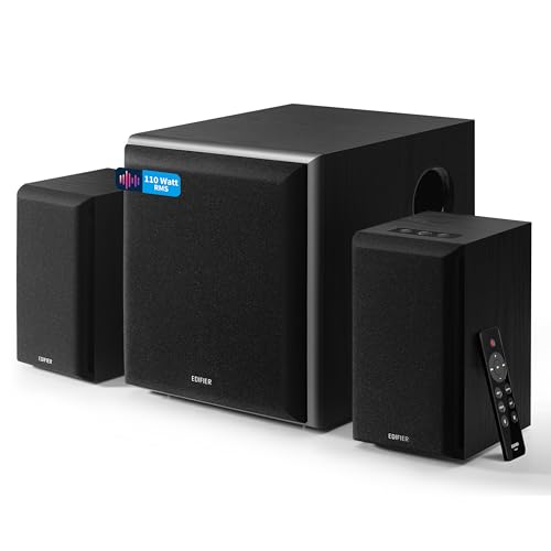Edifier M601DB 2.1 Home-Entertainment-System (110 Watt) mit Bluetooth V5.1 (aptX), 21cm (8 Zoll) kabellosem Subwoofer, Digital- und Analogeingängen und Infrarot-Fernbedienung