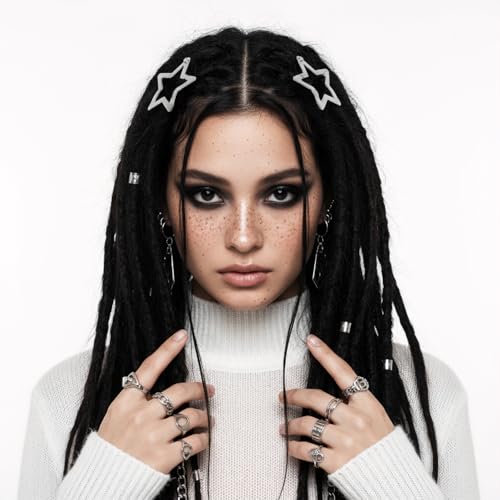 Hopzab 10 Pcs Silver Star Snap Hair Clips, Lightweight Non-Slip Star Hairpins for Women & Girls, Y2K Hair Accessories for Hairstyles - Image 4