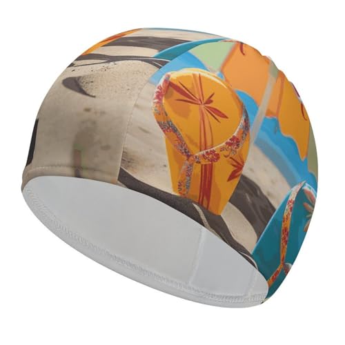 Gorro de baño para Mujer y Hombre, Gorro de baño elástico, Chanclas Coloridas, Gorro de Playa, Gorro de natación para Cabello Largo y Corto.