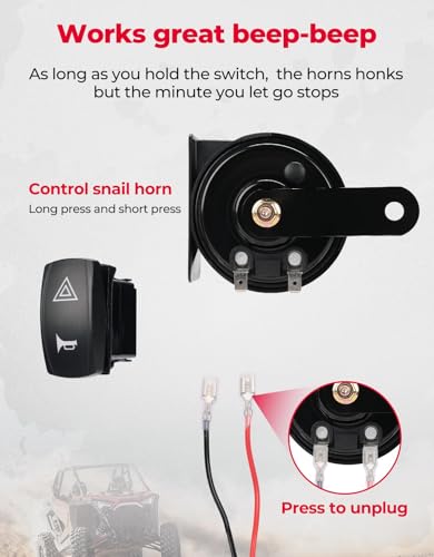 Image of KEMIMOTO UTV Turn Signal Kit with 110D Horn, Plug and Play UTV ATV Blinker with Rocker Switch, Universal Street Legal Kit Compatible with Polaris, Can-Am, Kawasaki (Without License Plate Holder)