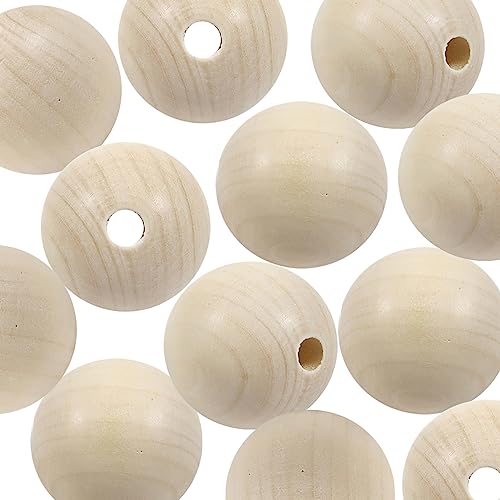 TOAOB 12 St&uuml;ck Holzperlen Gro&szlig; Holzperlen zum Auff&auml;deln Natur Holzkugeln mit Loch 30mm Runde Lose Spacer Perlen f&uuml;r Makramee Basteln DIY Schmuck Armband