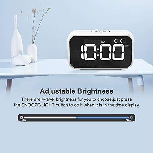CHEREEKI Alarm Clock, Digital Clock with Nap Timer, Snooze, Battery Powered and USB Charging with Dual Alarms for Bedroom, Bedside, office& Travel (White)