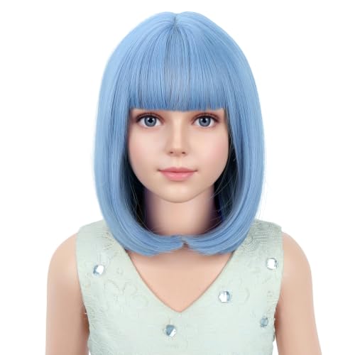PATTNIUM Light Blue Short Bob Wig for Kids Girls