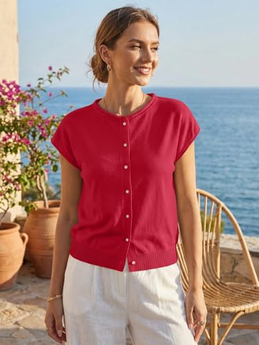 Image of UNCLECAT Womens Cap Sleeve Sweater Vest Summer Casual Button Down Lightweight Knit Sweater Cardigans