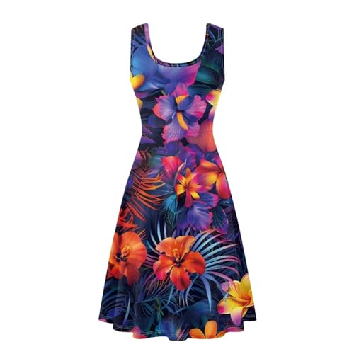 Image of TOADDITDO Women's Sleeveless O Neck Beach A-Line Party Coctail Tank Dresses Flared Sundress