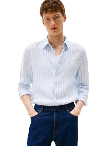 Image of Tommy Hilfiger Men's Long Sleeve Casual Linen Button Down Shirts in Regular Fit