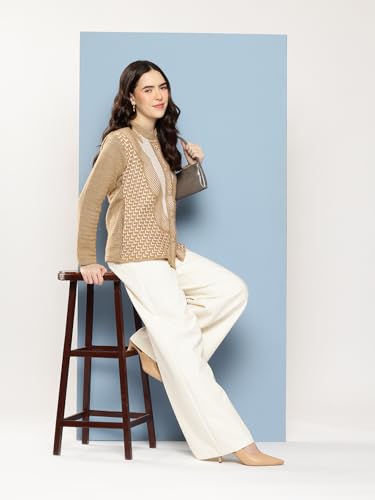 Image of Aarika Womens Winter Wear Green Colour Zig Zag Woolen Cardigan