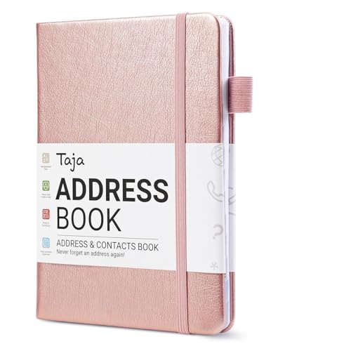 Taja Address Book with Alphabetical Tabs Hardcover Address Books Large Print for Record Contacts Small Address Book to Store All Your Important Informations In One Place - Rose Gold