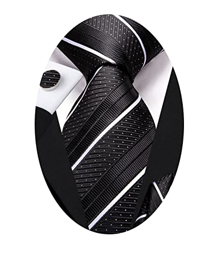Image of Hi-Tie Silk Ties for Men Plaid Paisley Striped Necktie Pocket Square Cufflinks Set Formal Business