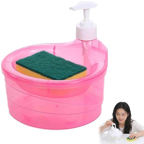 Distributeur de savon de lavage, 2 en 1, avec porte-éponge, grand distributeur de liquide de...