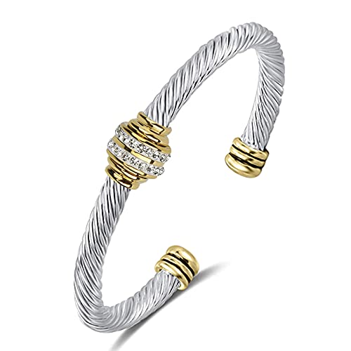 Tiyad Cable Bracelet Stainless Steel Vintage Twisted Wire Composite Open Bangle Bracelet, Adjustable Cuff Bangle Bracelet for Women & Men
