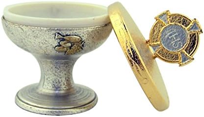 Silver and Gold Two Toned Metal JHS Chalice First Communion Keepsake Box, 2 1/2 Inch