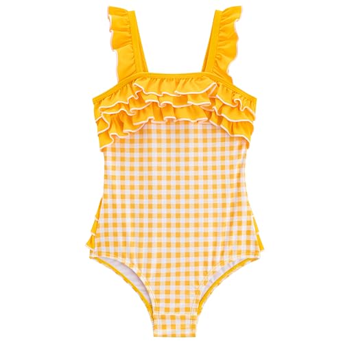 Image of LIZENS Girls One Piece Swimwear Checker Print Ruffles Bathing Suit for Kids Size 2-12