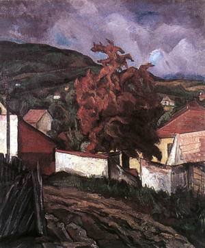 Peinture à l'huile haut de gamme Hillside with Autumnal Tree 1935 tableau de maître