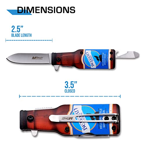 Mtech Usa – Spring Assisted Folding Knife – Stands Upright – Belgian Beer Knife - Stainless Steel Blade W/ Abs Handle Shaped Like A Bottle, Bottle Opener, Screwdriver, Pocket Clip - Edc – Mt-A1195B #TOP1