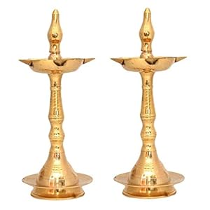 NOBILITY Brass Oil Lamp Diya 10 Inch Kerala Traditional Samai Deepak Lamp Kutthu vilakku Panchmahal Deepam for Pooja Mandir Diwali Indian Gift Items Puja Set Pack of 2