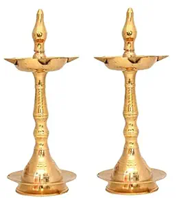 NOBILITY Brass Oil Lamp Diya 10 Inch Kerala Traditional Samai Deepak Lamp Kutthu vilakku Panchmahal Deepam for Pooja Mandir Diwali Indian Return Gift Items Puja Set Pack of 2