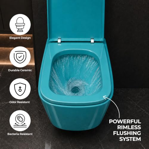 Image of KRISSKROSS Italia Palm Glossy Wall Mounted Commode | P-Trap Rimless Western Toilet with Soft-Close Seat Cover | Ceramic Wall Hung EWC