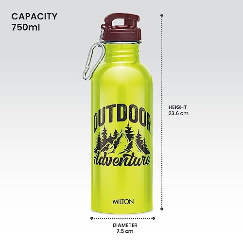 Image of MILTON Virtue 750 Stainless Steel Water Bottle, 750 ml, Parrot Green | Single walled | Leak Proof | Easy Grip | Easy to Carry | Gym Bottle | Home | Kitchen | Hiking | Treking Bottle | Travel Bottle