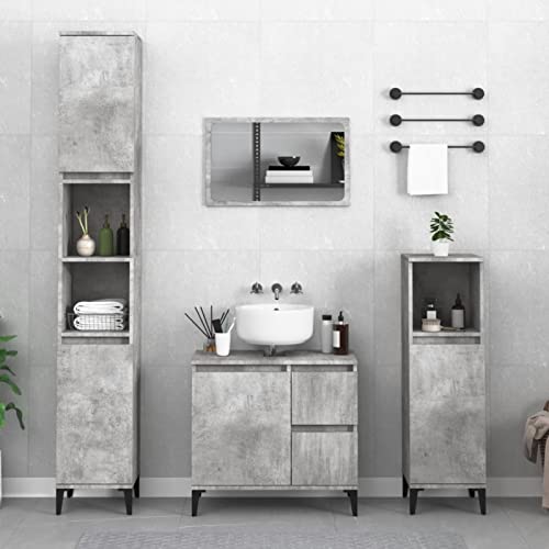 Iiaky Armario de baño Madera Muebles auxiliares de baño Bathroom Cabinet Mueble de baño contrachapada Gris hormigón 30x30x190 cm // 819800