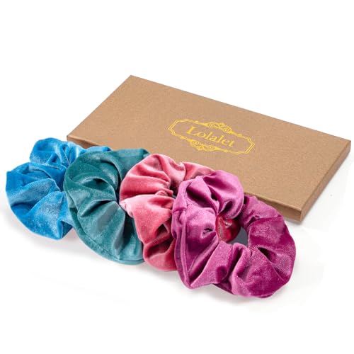 Lolalet Large Soft Velvet Scrunchies for Hair, Elastic Hair Bands Scrunchy for Women Girls, Ponytail Holder Hair Accessories Teens for Thick Curly Hai